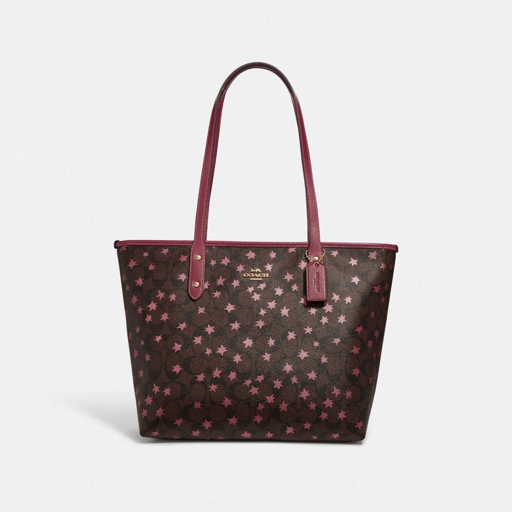 CITY ZIP TOTE IN SIGNATURE CANVAS WITH POP STAR PRINT - COACH F38984 - BROWN MULTI/LIGHT GOLD
