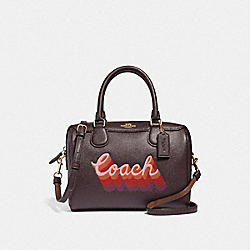 COACH F38996 - MINI BENNETT SATCHEL WITH NEON COACH SCRIPT OXBLOOD MULTI/LIGHT GOLD