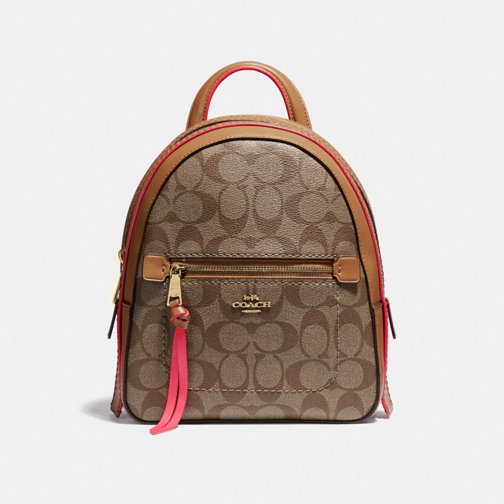 COACH ANDI BACKPACK IN SIGNATURE CANVAS - KHAKI/NEON PINK/LIGHT GOLD - F38998