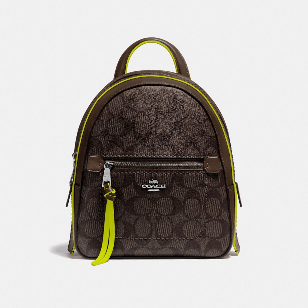 COACH F38998 ANDI BACKPACK IN SIGNATURE CANVAS BROWN/NEON YELLOW/SILVER