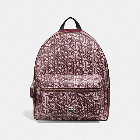 COACH F39001 MEDIUM CHARLIE BACKPACK WITH CHAIN PRINT CLARET/LIGHT-GOLD