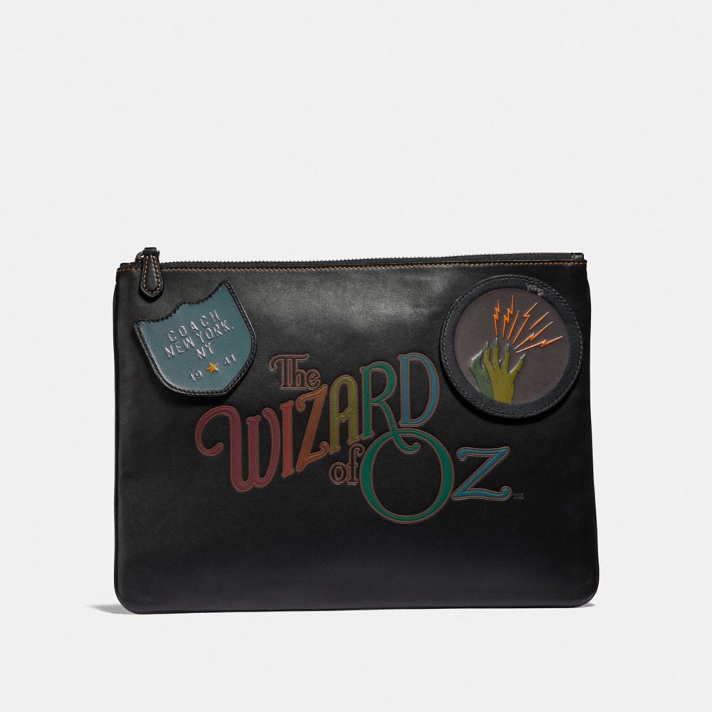COACH F39014 - LARGE POUCH WITH WIZARD OF OZ PATCHES BLACK MULTI/BLACK ANTIQUE NICKEL