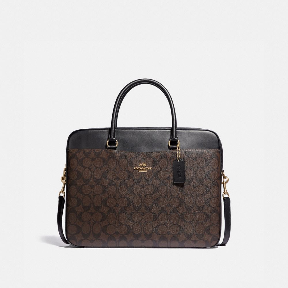 LAPTOP BAG IN SIGNATURE CANVAS - BROWN/BLACK/LIGHT GOLD - COACH F39023