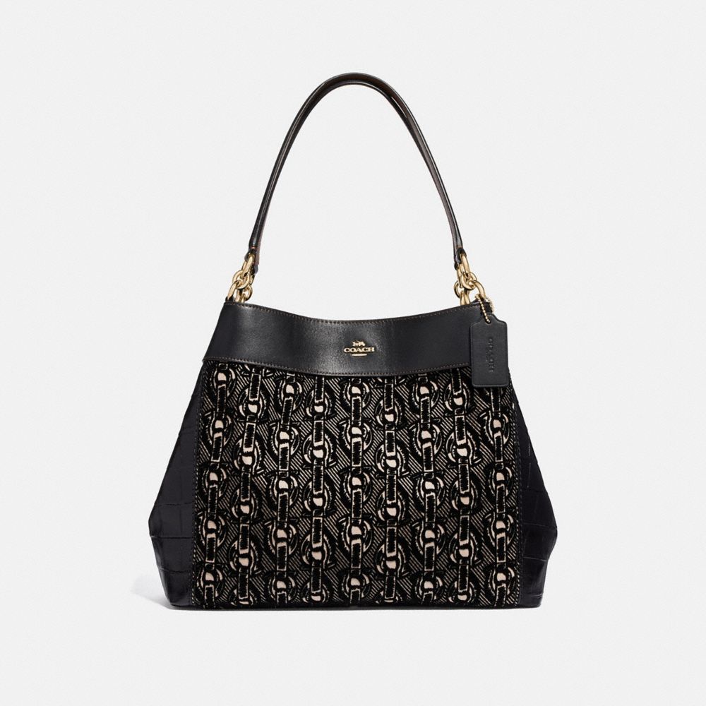 COACH F39024 LEXY SHOULDER BAG WITH CHAIN PRINT BLACK/LIGHT-GOLD