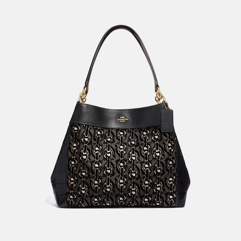 COACH F39024 LEXY SHOULDER BAG WITH CHAIN PRINT BLACK/LIGHT GOLD