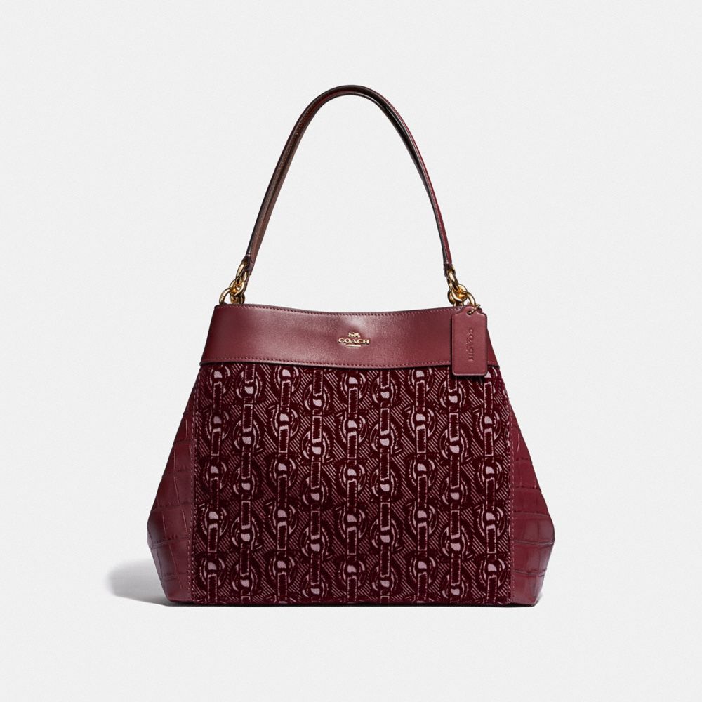 LEXY SHOULDER BAG WITH CHAIN PRINT - F39024 - CLARET/LIGHT GOLD