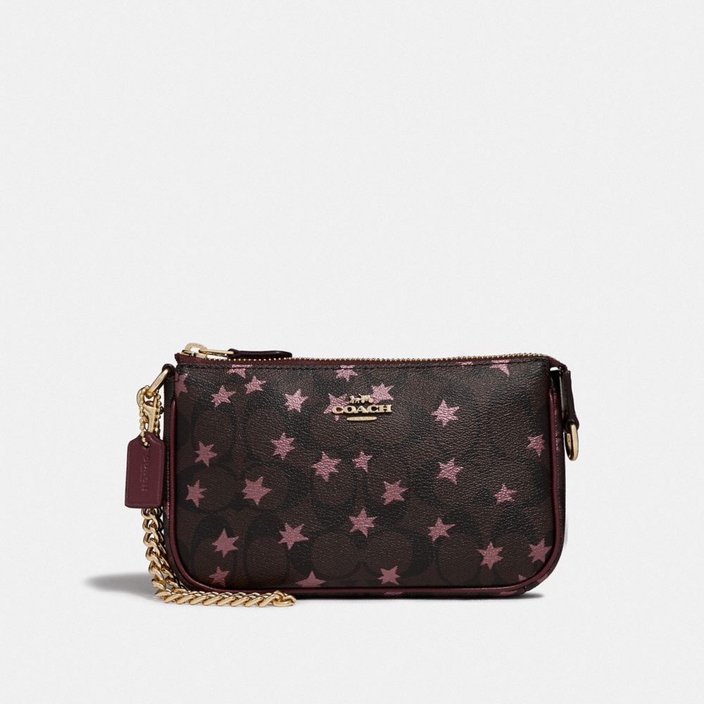 COACH F39027 - LARGE WRISTLET 19 IN SIGNATURE CANVAS WITH POP STAR PRINT BROWN MULTI/LIGHT GOLD