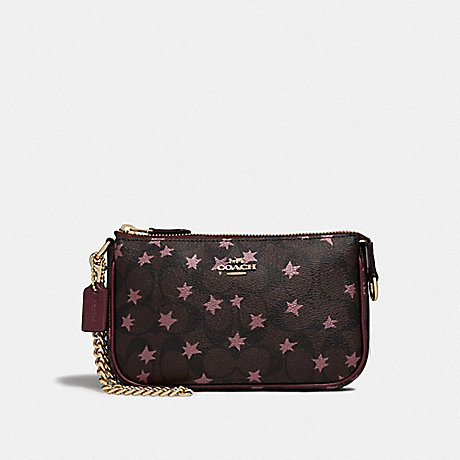 COACH F39027 LARGE WRISTLET 19 IN SIGNATURE CANVAS WITH POP STAR PRINT BROWN MULTI/LIGHT GOLD