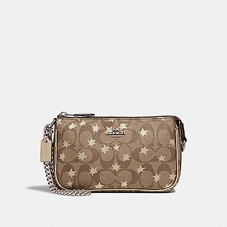 COACH F39027 LARGE WRISTLET 19 IN SIGNATURE CANVAS WITH POP STAR PRINT KHAKI-MULTI-/SILVER