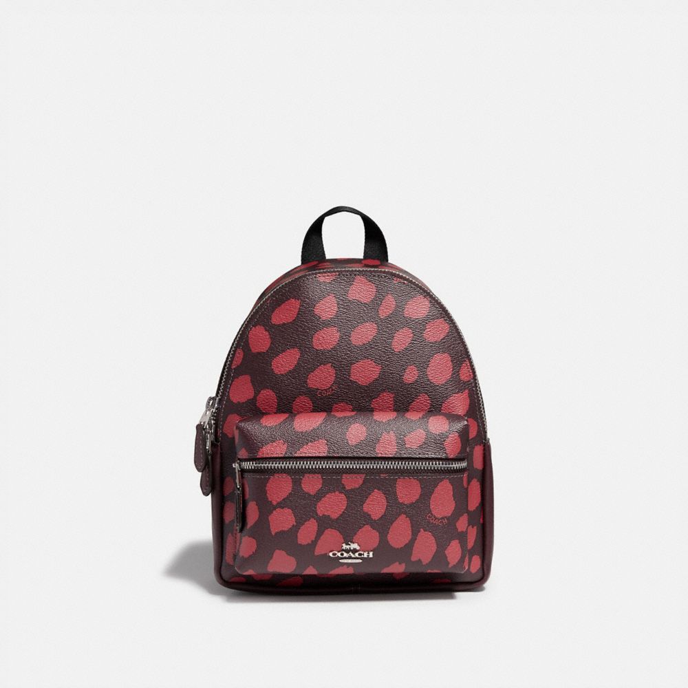 COACH F39030 - MINI CHARLIE BACKPACK WITH DEER SPOT PRINT RASPBERRY/SILVER