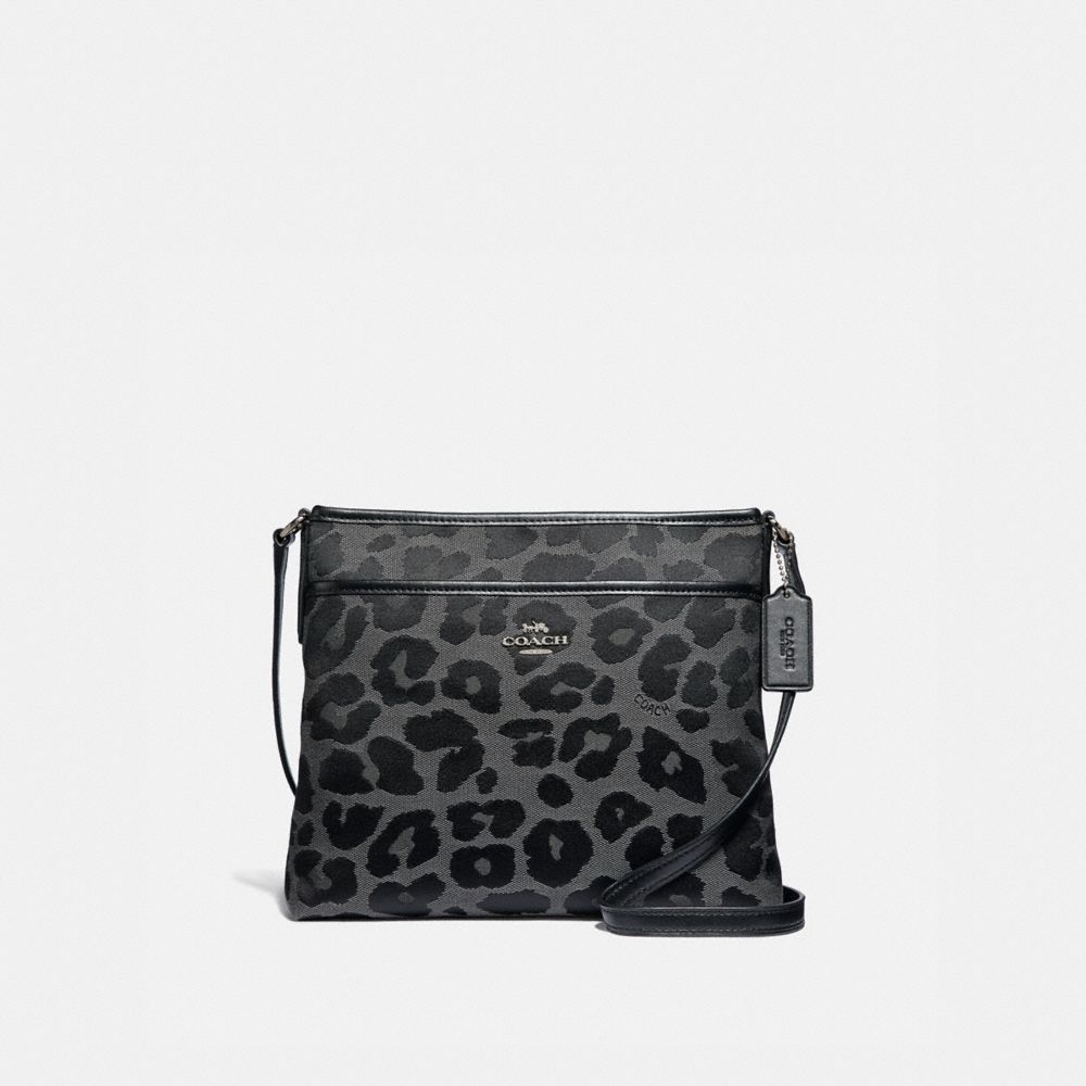 COACH F39036 FILE CROSSBODY WITH LEOPARD PRINT GREY/SILVER