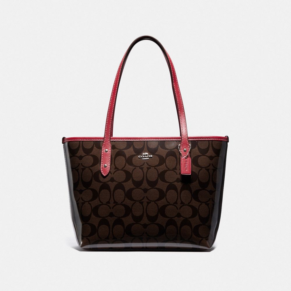 COACH F39039 Mini City Zip Tote In Signature Canvas BROWN/RED/SILVER
