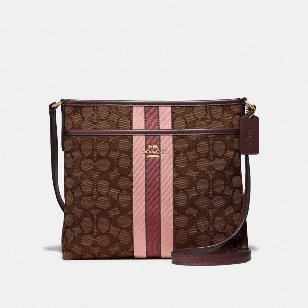 COACH FILE CROSSBODY IN SIGNATURE JACQUARD WITH STRIPE - IM/BROWN MULTI - F39041