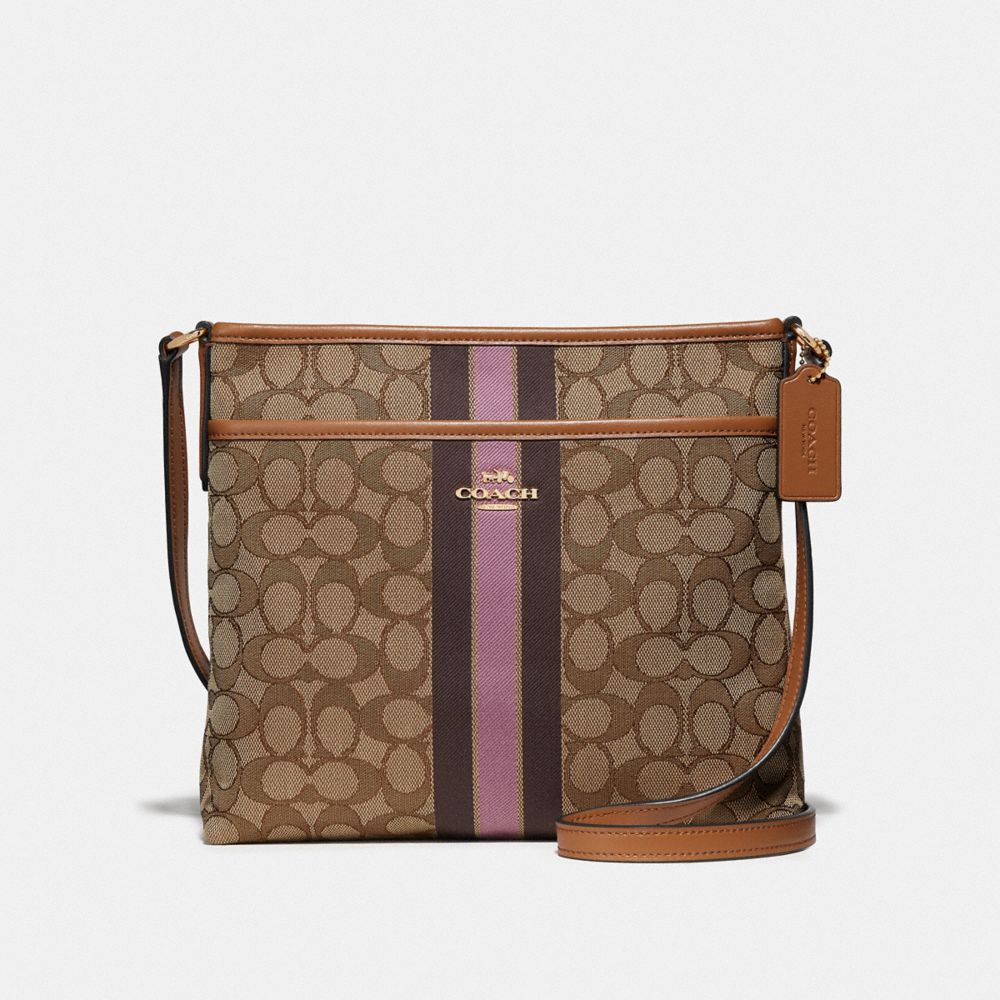 COACH F39041 FILE CROSSBODY IN SIGNATURE JACQUARD WITH STRIPE KHAKI MULTI /LIGHT GOLD