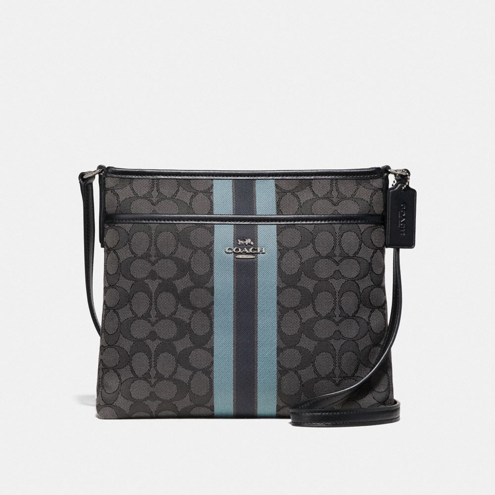 FILE CROSSBODY IN SIGNATURE JACQUARD WITH STRIPE - BLACK/MULTI/SILVER - COACH F39041