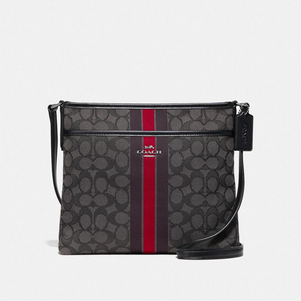 COACH F39041SVREM - FILE CROSSBODY IN SIGNATURE JACQUARD WITH STRIPE SV/RED MULTI