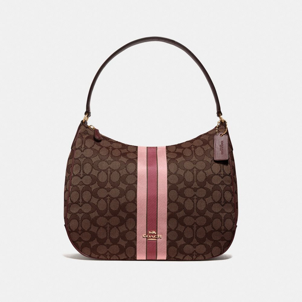 COACH F39042 Zip Shoulder Bag In Signature Jacquard With Stripe BROWN MULTI/IMITATION GOLD