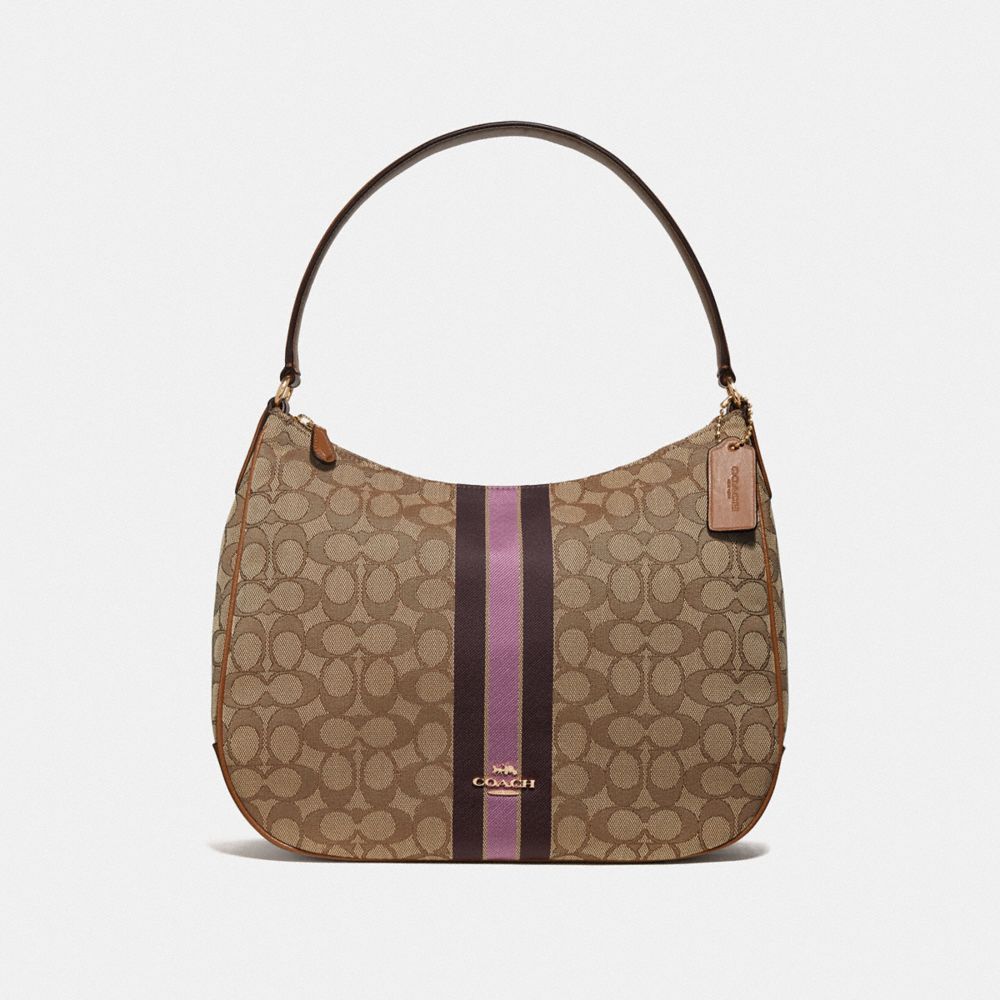 ZIP SHOULDER BAG IN SIGNATURE JACQUARD WITH STRIPE - COACH F39042 - KHAKI MULTI /LIGHT GOLD