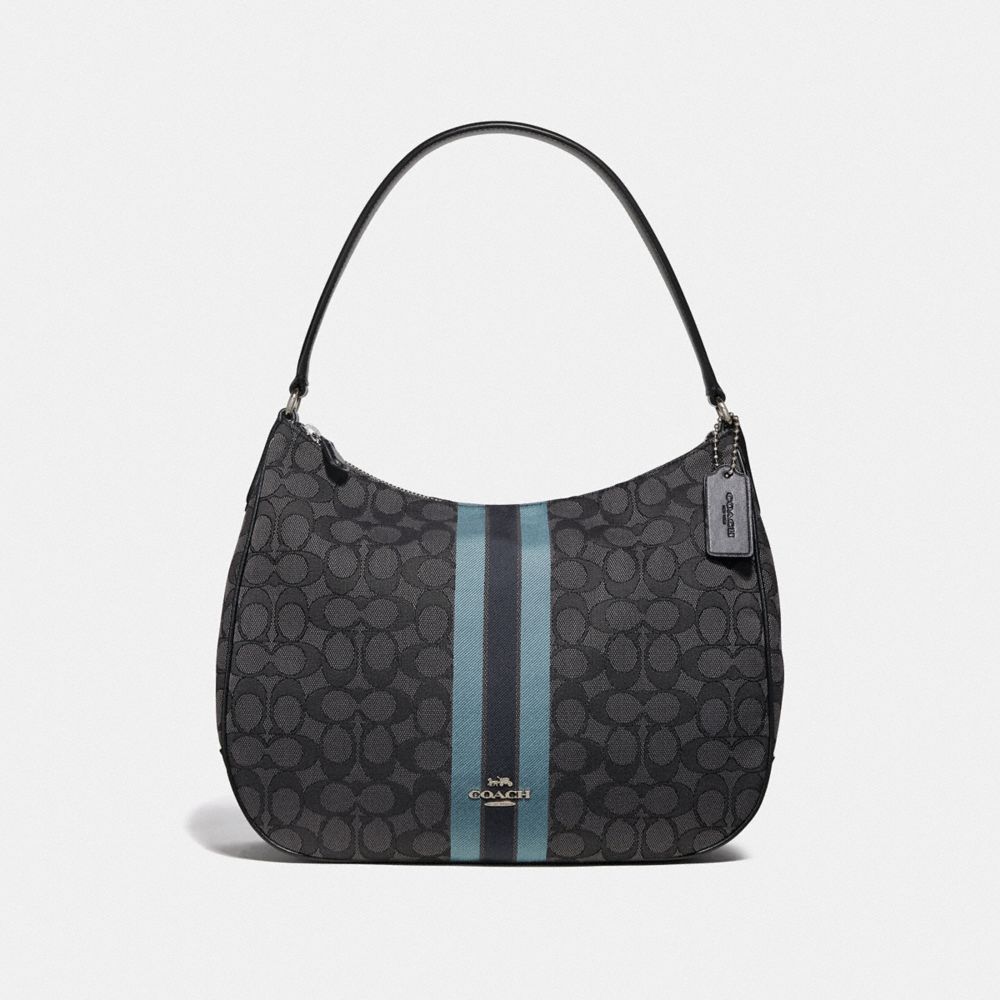 ZIP SHOULDER BAG IN SIGNATURE JACQUARD WITH STRIPE - F39042 - BLACK/MULTI/SILVER