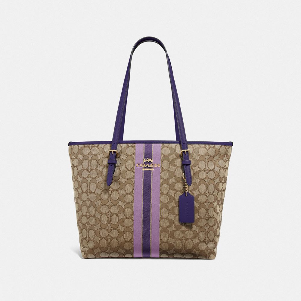 COACH F39043IMPUP - ZIP TOP TOTE IN SIGNATURE JACQUARD WITH STRIPE IM/PURPLE MULTI