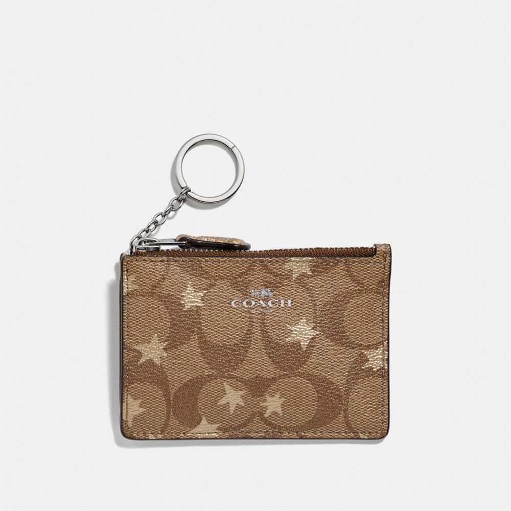 COACH F39047 Mini Skinny Id Case In Signature Canvas With Pop Star Print KHAKI MULTI /SILVER