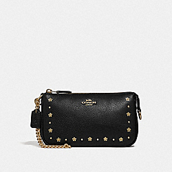 LARGE WRISTLET 19 WITH FLORAL RIVETS - COACH F39051 - BLACK/LIGHT GOLD