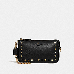 LARGE WRISTLET 19 WITH FLORAL RIVETS - F39051 - BLACK/LIGHT GOLD