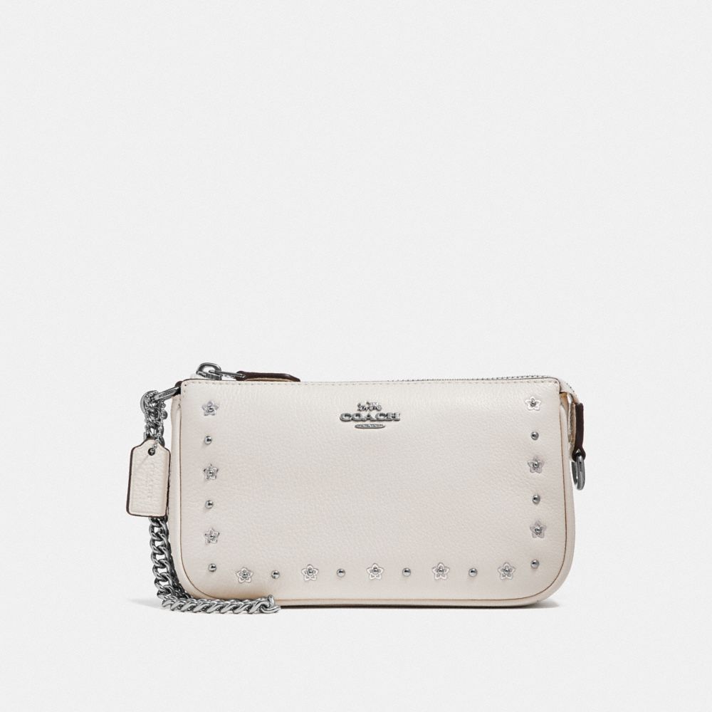 COACH F39051 Large Wristlet 19 With Floral Rivets CHALK/SILVER