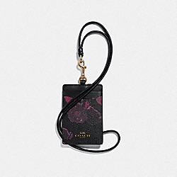 ID LANYARD WITH HALFTONE FLORAL PRINT - BLACK/WINE/LIGHT GOLD - COACH F39055