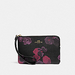 COACH F39056 - CORNER ZIP WRISTLET WITH HALFTONE FLORAL PRINT BLACK/WINE/LIGHT GOLD