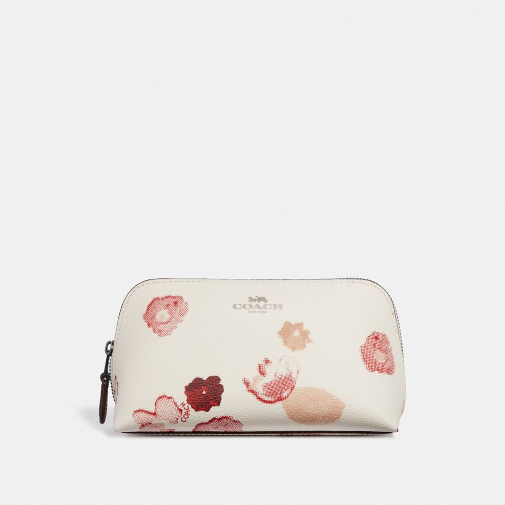 COACH COSMETIC CASE 17 WITH HALFTONE FLORAL PRINT - CHALK/RED/BLACK ANTIQUE NICKEL - F39057