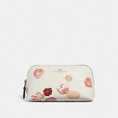 COACH COSMETIC CASE 17 WITH HALFTONE FLORAL PRINT - CHALK/RED/BLACK ANTIQUE NICKEL - F39057