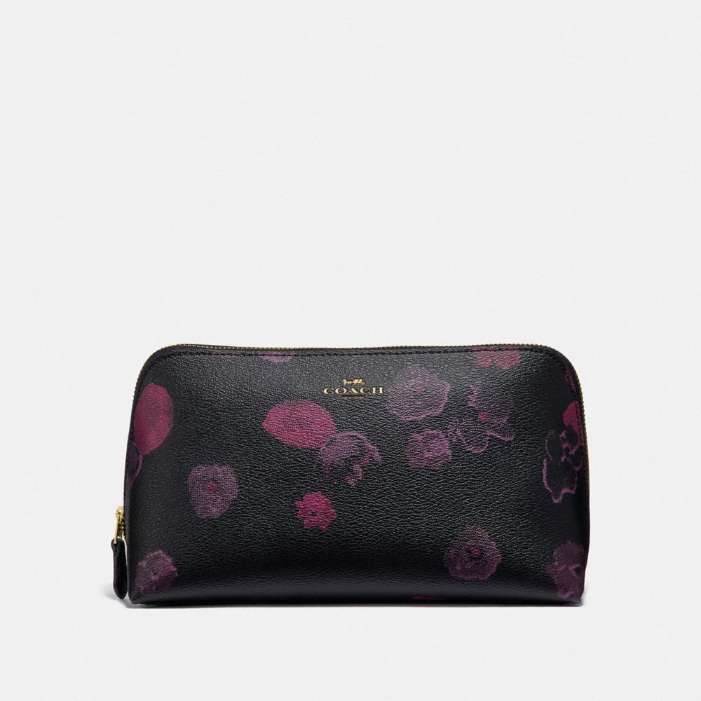 COACH F39058 Cosmetic Case 22 With Halftone Floral Print BLACK/WINE/LIGHT GOLD