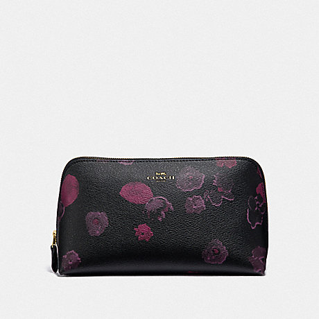 COACH F39058 COSMETIC CASE 22 WITH HALFTONE FLORAL PRINT BLACK/WINE/LIGHT-GOLD