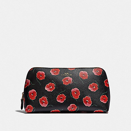 COACH F39076 COSMETIC CASE 22 WITH POPPY PRINT BLACK/MULTI/LIGHT-GOLD