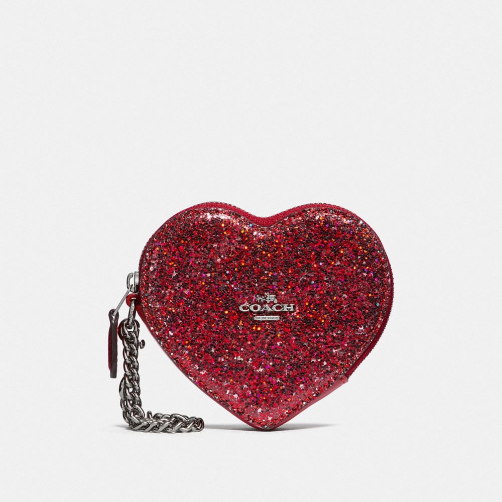 COACH F39078 - HEART COIN CASE RED/SILVER