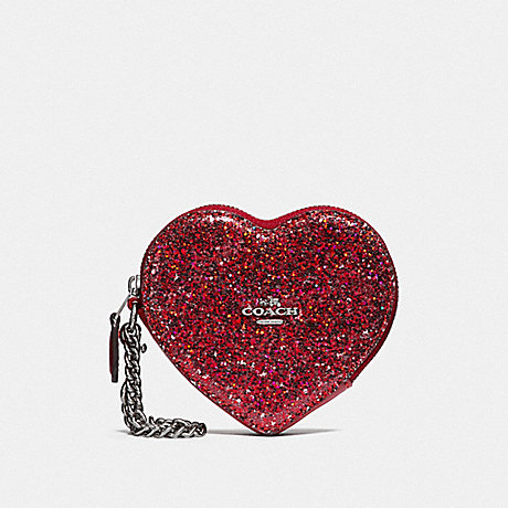 COACH F39078 HEART COIN CASE RED/SILVER