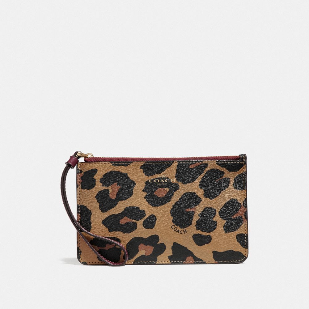 COACH SMALL WRISTLET WITH LEOPARD PRINT - NATURAL/LIGHT GOLD - F39079