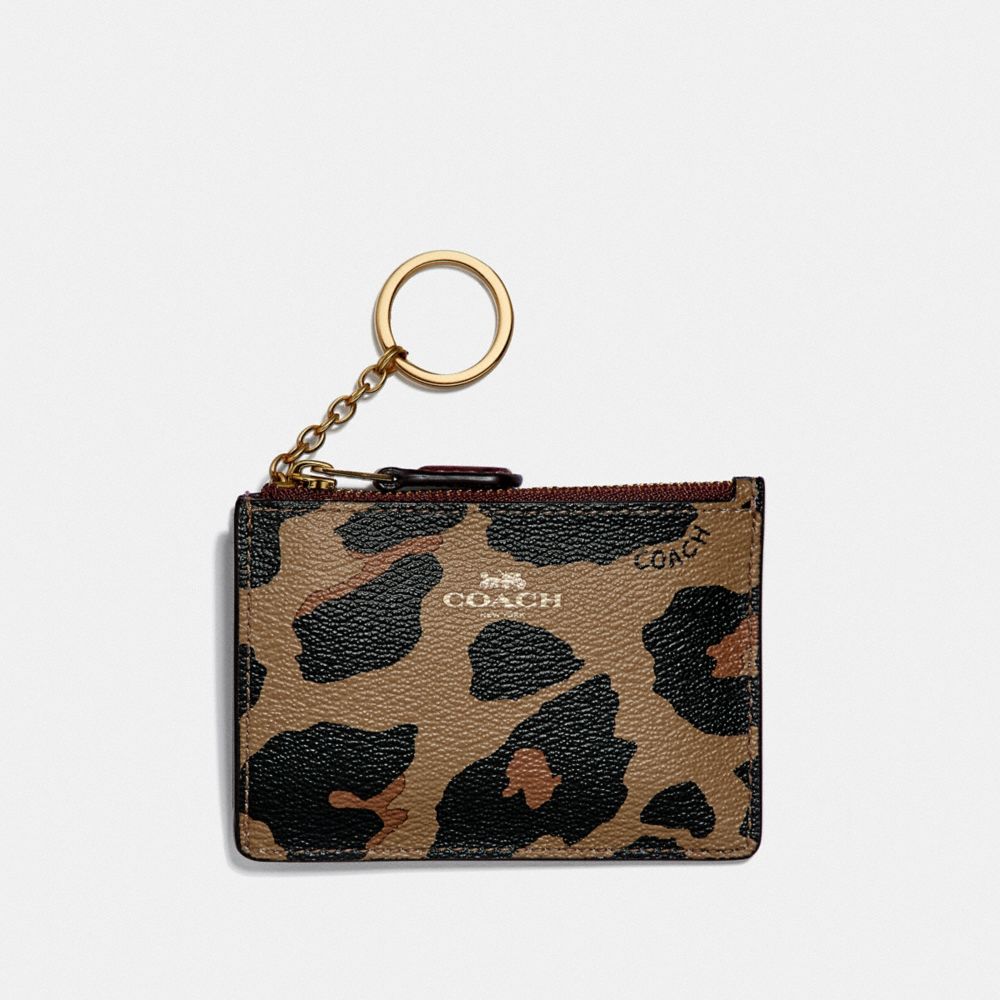 COACH MINI SKINNY ID CASE WITH LEOPARD PRINT - NATURAL/LIGHT GOLD - F39081