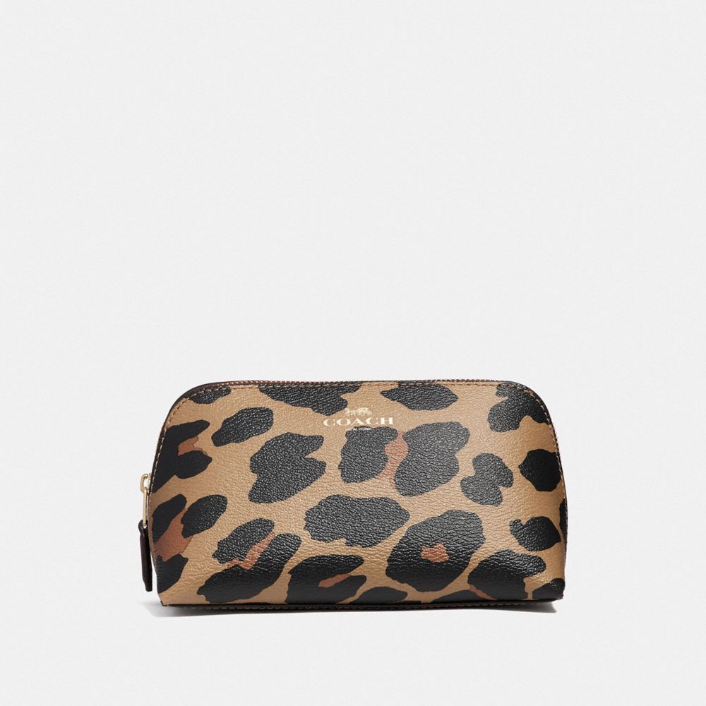 COACH F39082 Cosmetic Case 17 With Leopard Print NATURAL/LIGHT GOLD