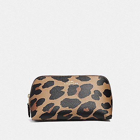 COACH COSMETIC CASE 17 WITH LEOPARD PRINT - NATURAL/LIGHT GOLD - F39082