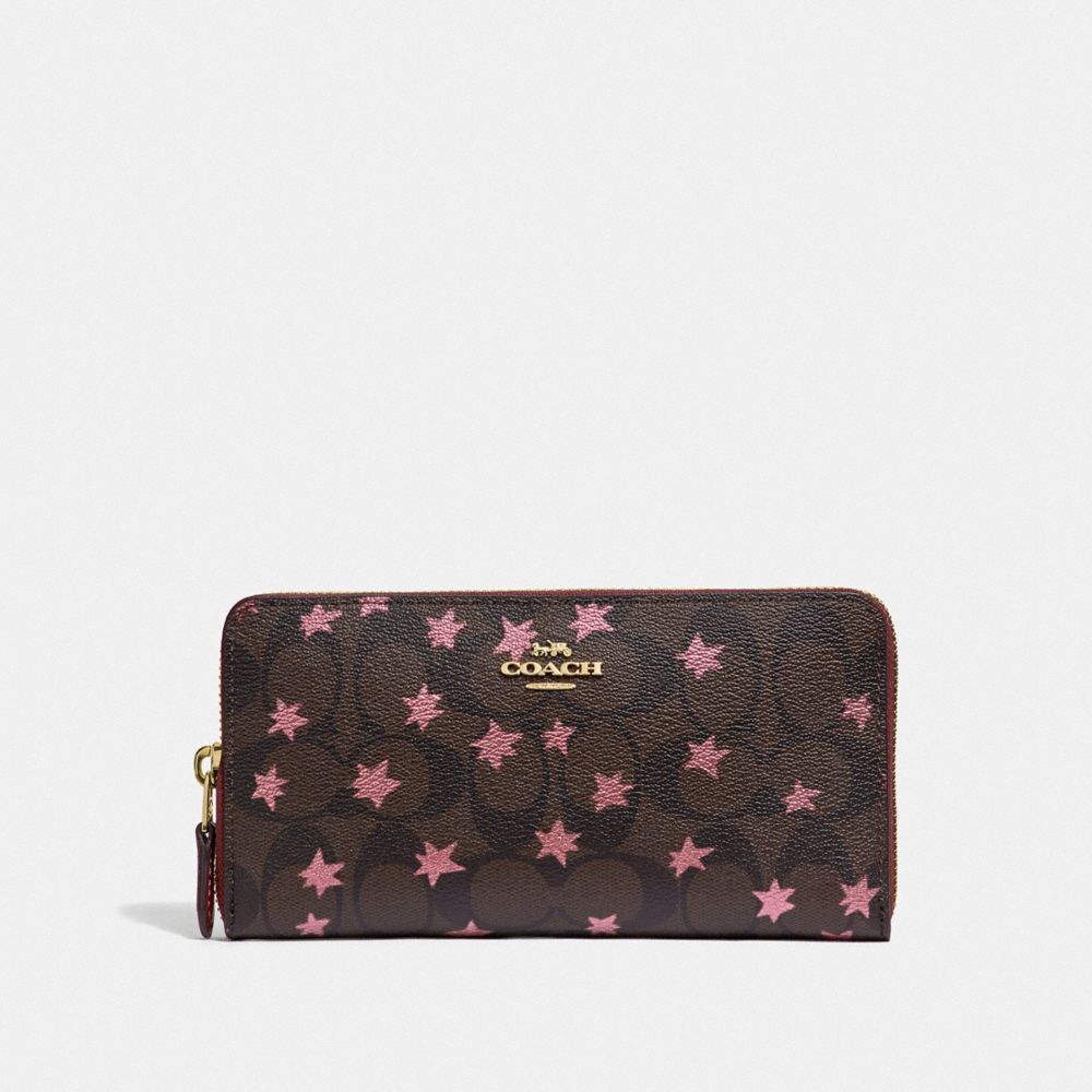 COACH F39085 - ACCORDION ZIP WALLET IN SIGNATURE CANVAS WITH POP STAR PRINT BROWN MULTI/LIGHT GOLD