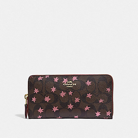 COACH ACCORDION ZIP WALLET IN SIGNATURE CANVAS WITH POP STAR PRINT - BROWN MULTI/LIGHT GOLD - F39085
