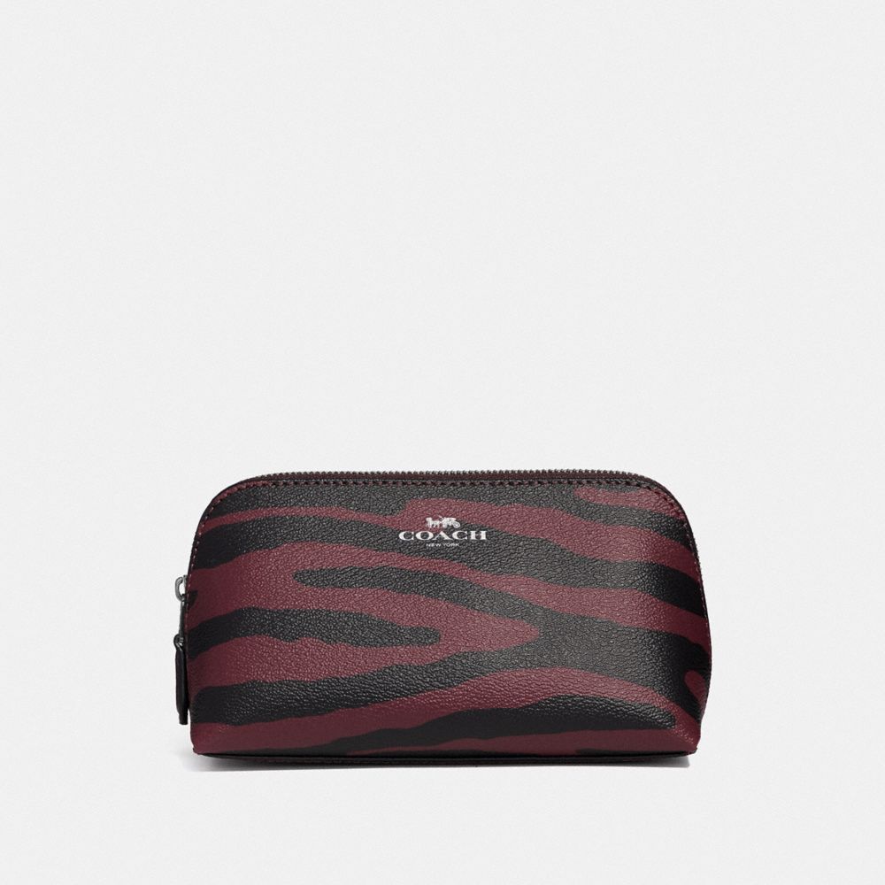COSMETIC CASE 17 WITH TIGER PRINT - F39091 - DARK RED/BLACK ANTIQUE NICKEL