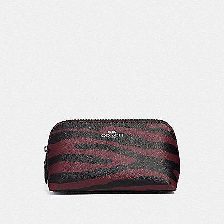 COACH COSMETIC CASE 17 WITH TIGER PRINT - DARK RED/BLACK ANTIQUE NICKEL - F39091