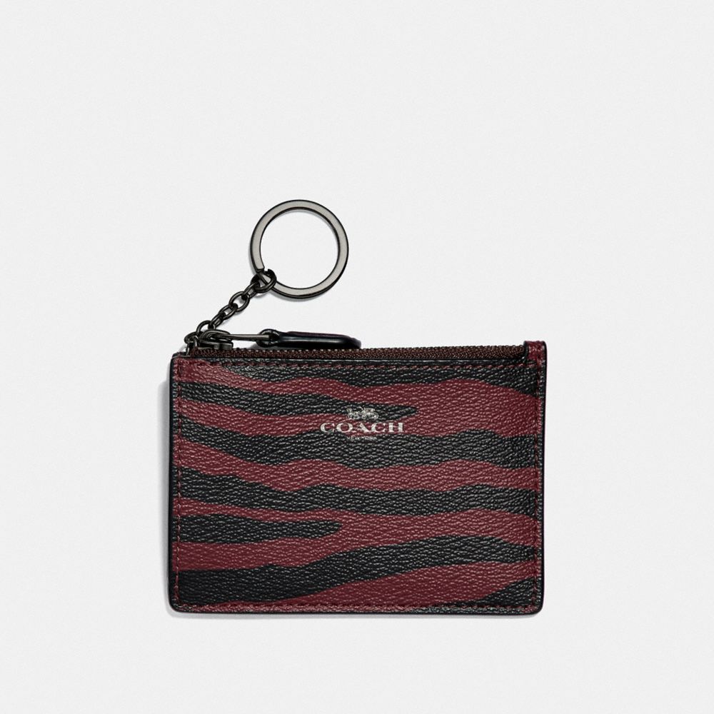 COACH F39092 MINI SKINNY ID CASE WITH TIGER PRINT DARK RED/BLACK ANTIQUE NICKEL