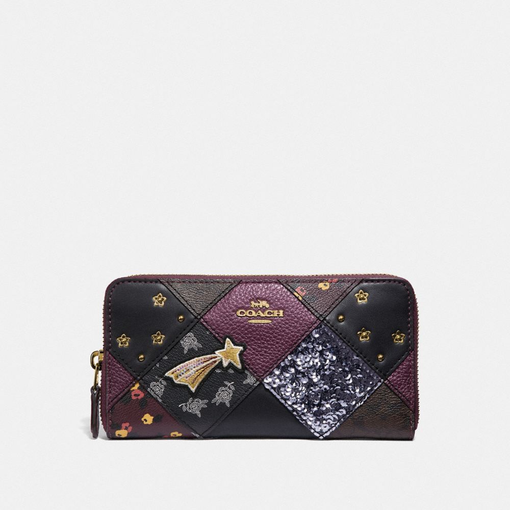 COACH F39095 - ACCORDION ZIP WALLET WITH LUCKY STAR PATCHWORK RASPBERRY MULTI/LIGHT GOLD