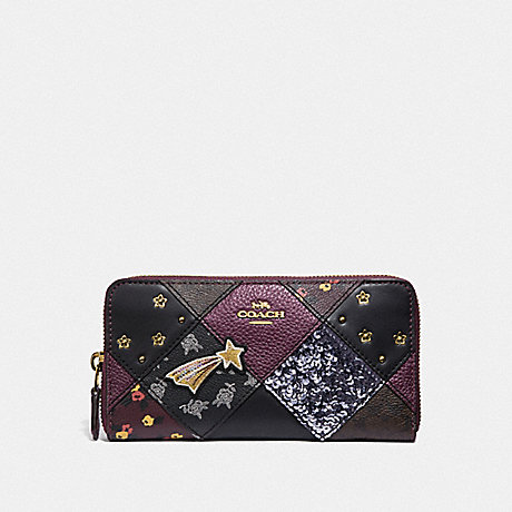 COACH F39095 ACCORDION ZIP WALLET WITH LUCKY STAR PATCHWORK RASPBERRY MULTI/LIGHT GOLD