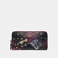 COACH F39095 Accordion Zip Wallet With Lucky Star Patchwork RASPBERRY MULTI/LIGHT GOLD