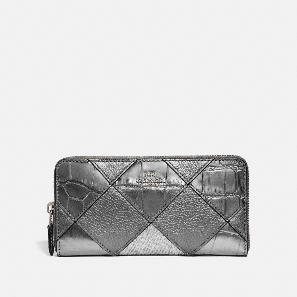 COACH F39096 ACCORDION ZIP WALLET WITH PATCHWORK GUNMETAL-MULTI/SILVER